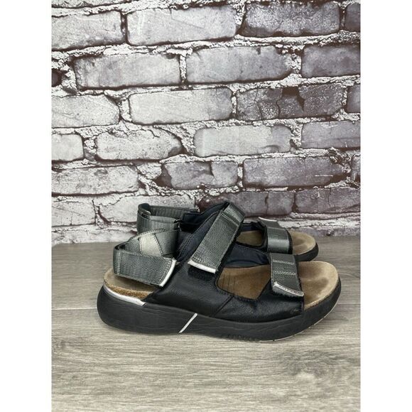 Naot Black Leather Gray Textile Wedge Ankle Strap Sandals Women Sz 38EU/7.5M US - Picture 16 of 16